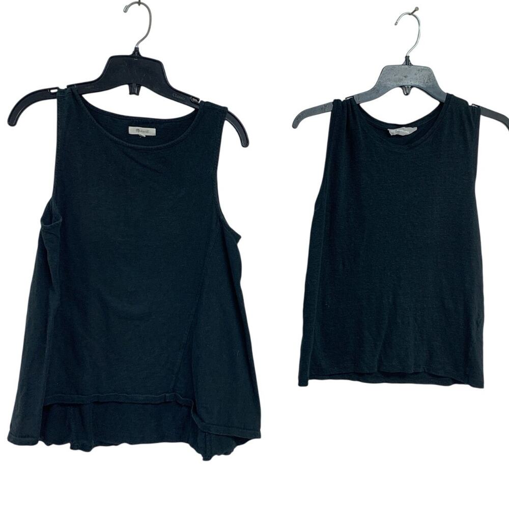 Lot of 2 Everlane Madewell Womens Medium Black Crew Neck Sleeveless Tank Tops